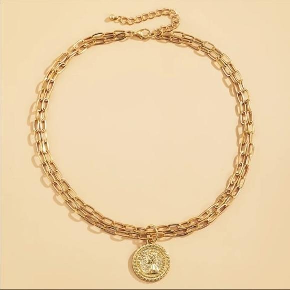 NEW 18K GOLD DOUBLE LAYERED COIN CHOKER NECKLACE, NICE NECKLACE, CUTE NECKLACE - Picture 3 of 7